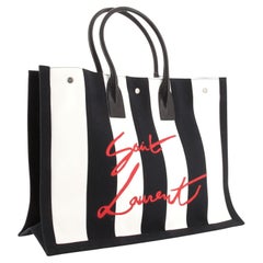 Saint Laurent Black White Striped Canvas Noe Large Shopping Tote Bag