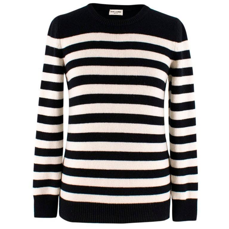 Saint Laurent Black & White Striped Cashmere Sweater For Sale