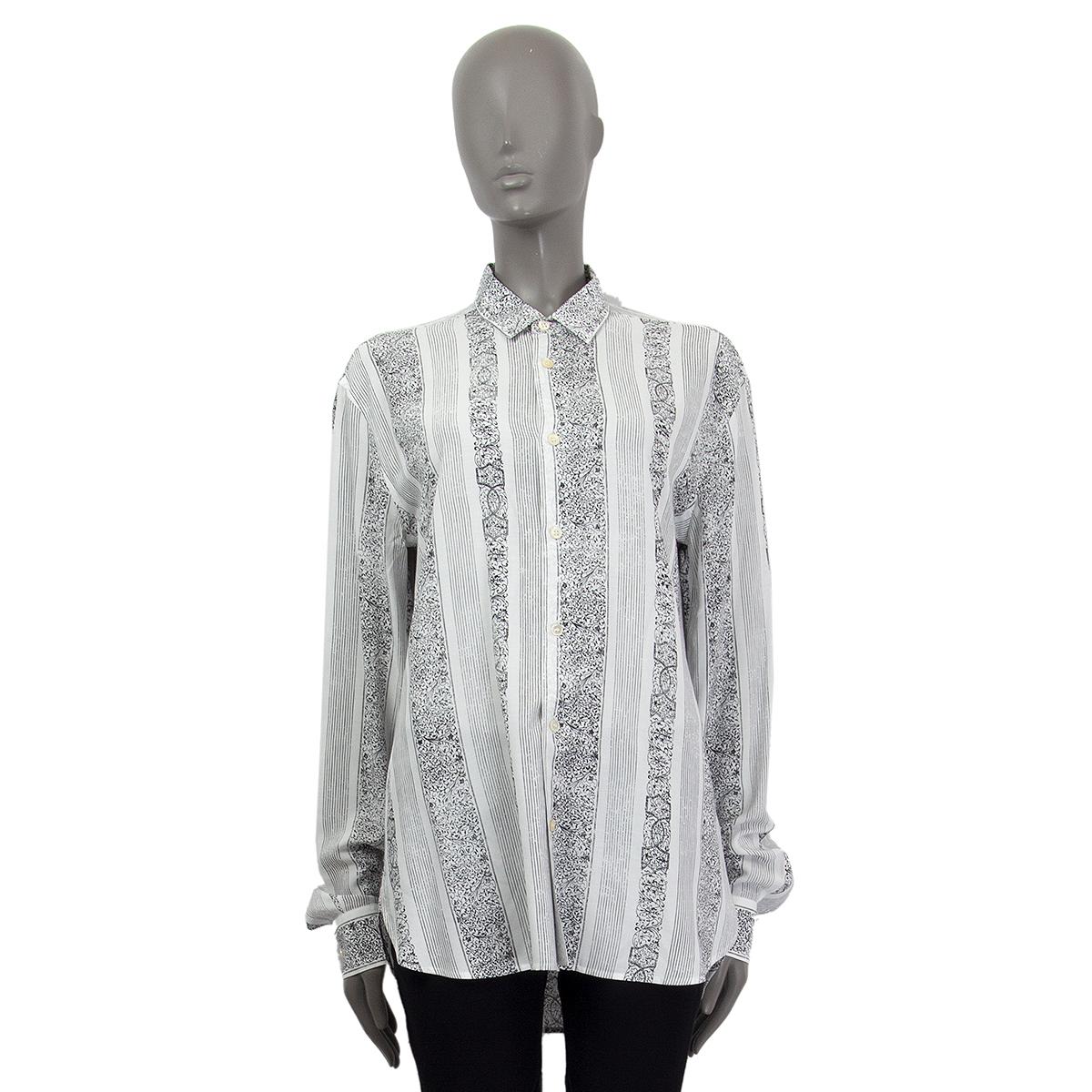 Gray SAINT LAURENT black & white viscose BANDANA PRINT YVES NECK Blouse Shirt 42 L For Sale