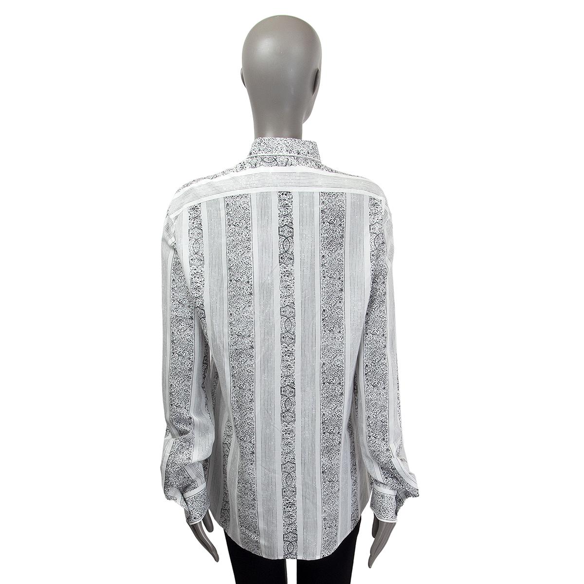 Women's SAINT LAURENT black & white viscose BANDANA PRINT YVES NECK Blouse Shirt 42 L For Sale