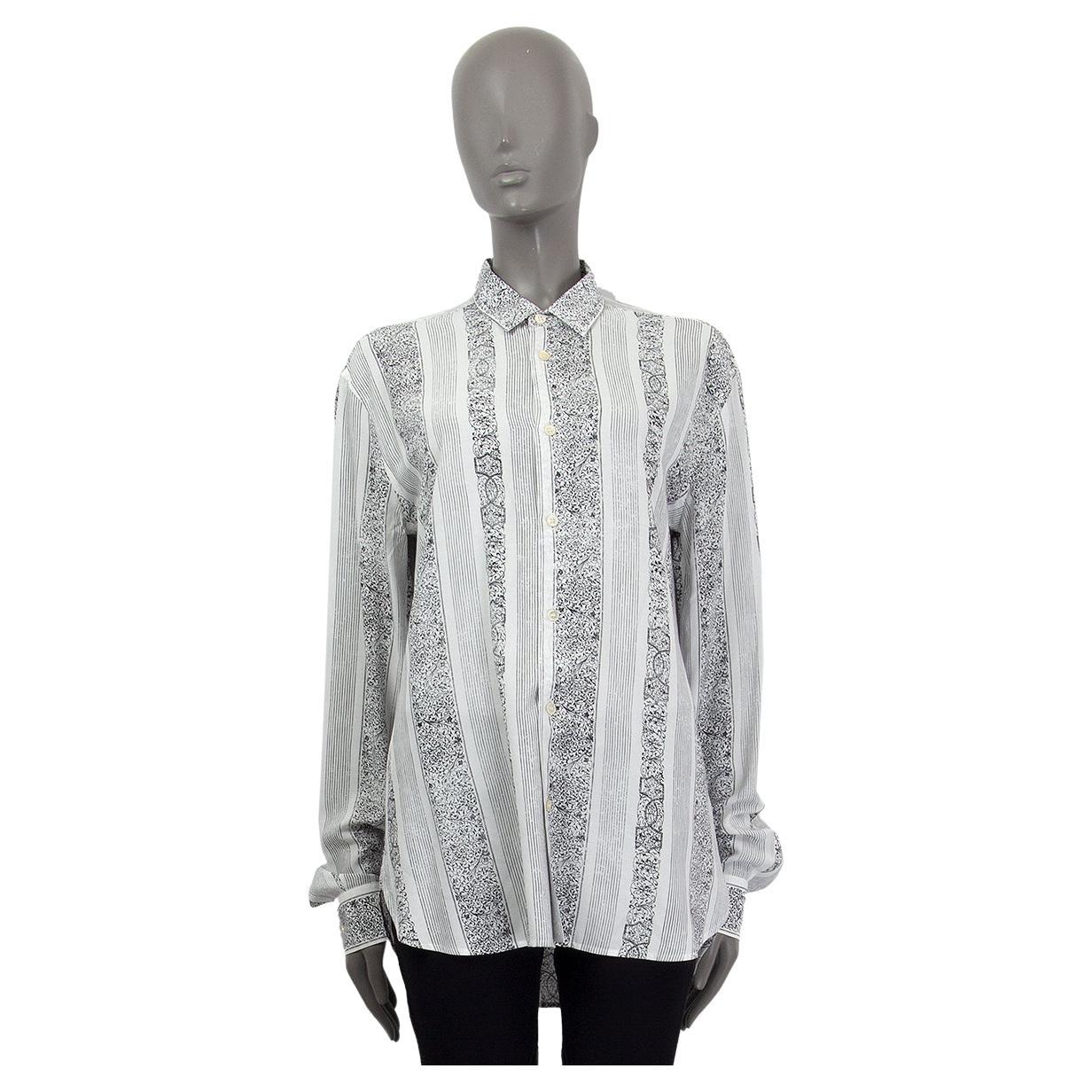 SAINT LAURENT black & white viscose BANDANA PRINT YVES NECK Blouse Shirt 42 L For Sale