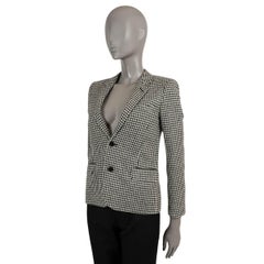 SAINT LAURENT black white wool 2015 HOUNDSTOOTH Blazer Jacket 34 XS