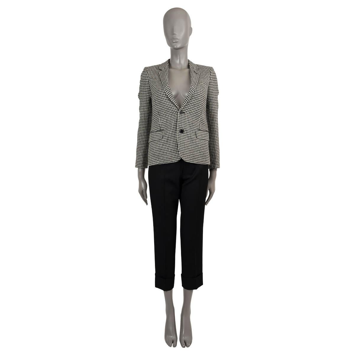 Women's SAINT LAURENT black white wool 2015 HOUNDSTOOTH Blazer Jacket 34 XS For Sale