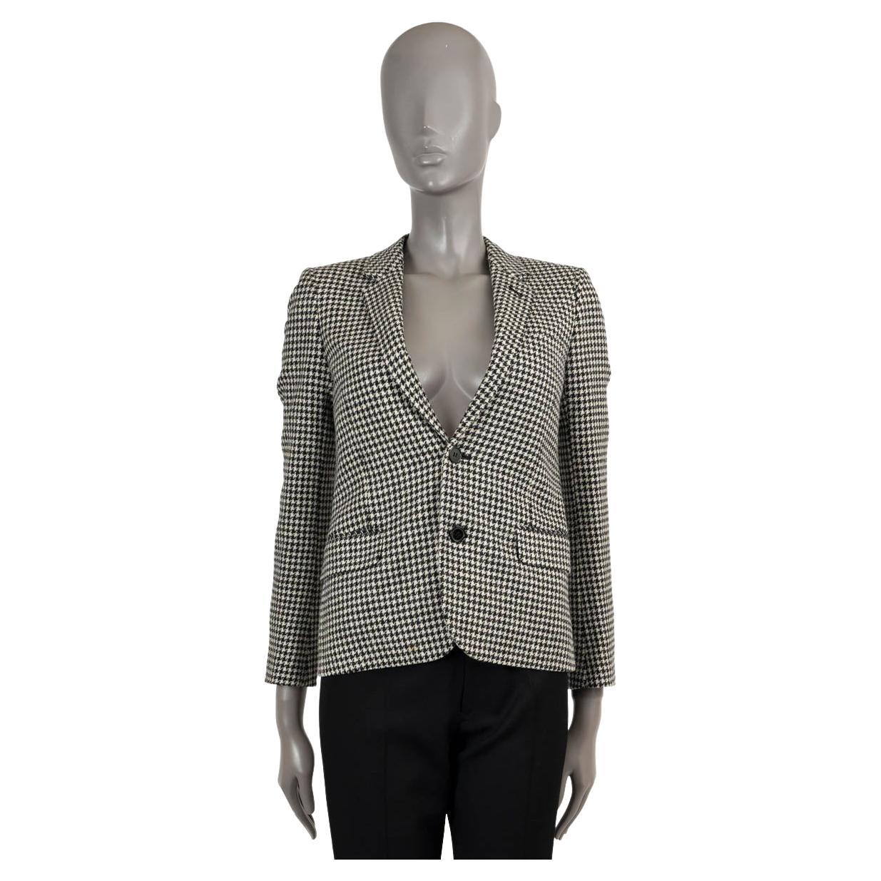 SAINT LAURENT black white wool 2015 HOUNDSTOOTH Blazer Jacket 34 XS For Sale