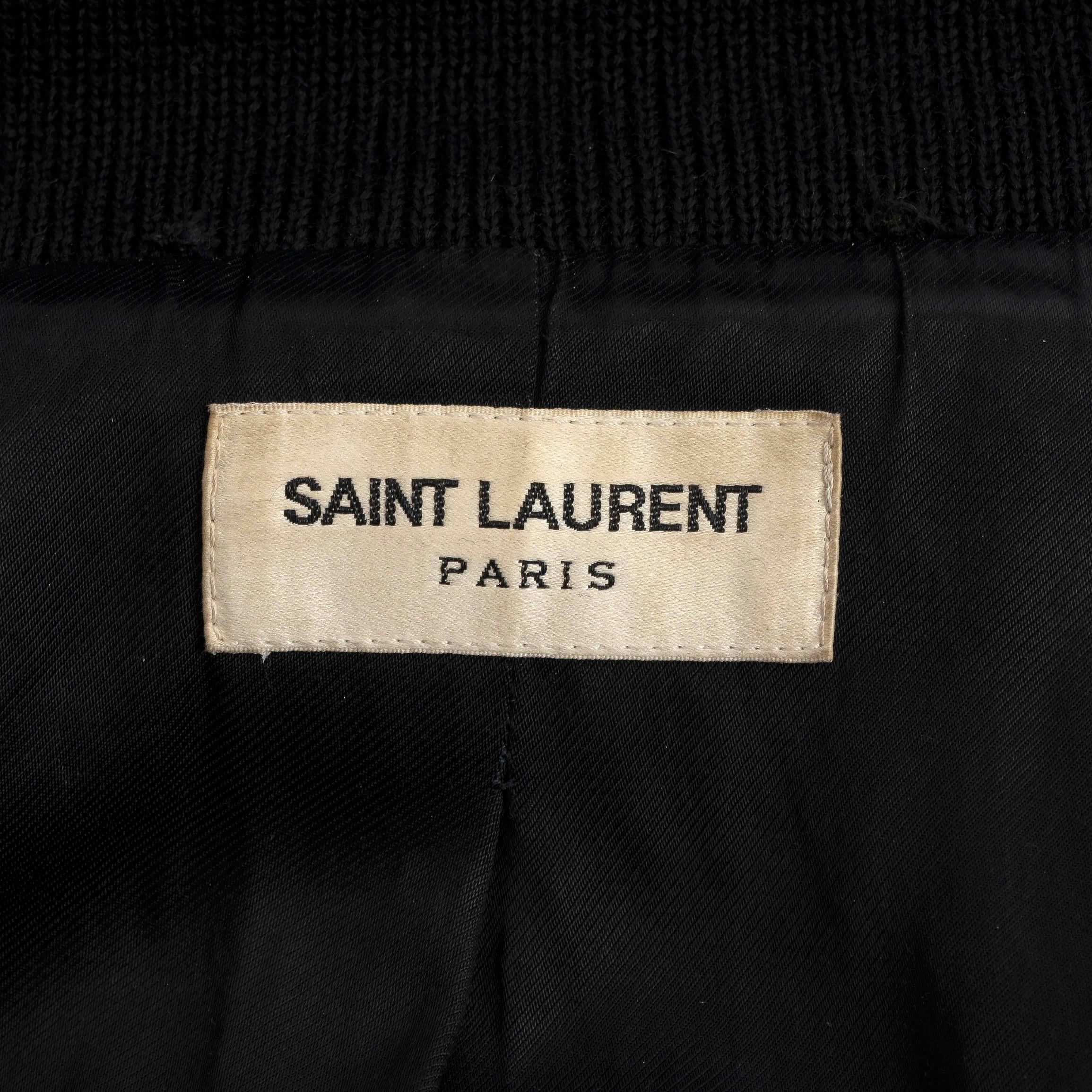 SAINT LAURENT black & white wool LEATHER TRIM TEDDY Bomber Jacket 48 (mens) For Sale 1