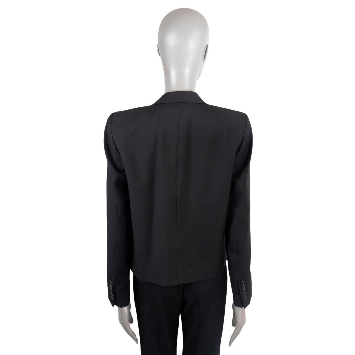 Women's SAINT LAURENT black wool 2014 LEATHER LAPEL Jacket 42 L For Sale