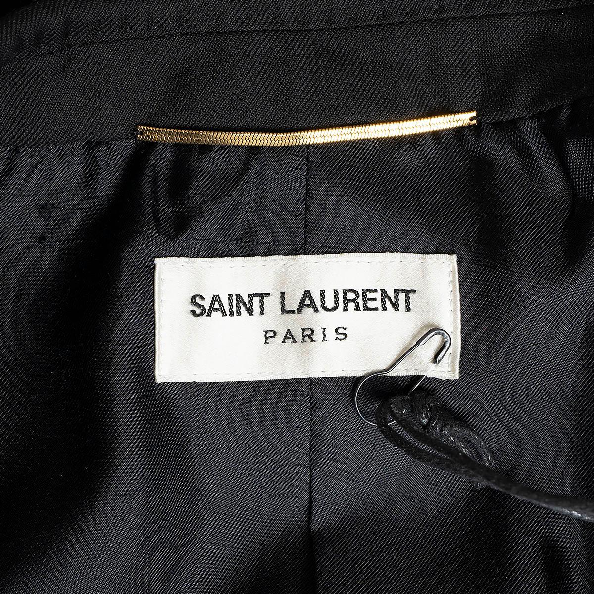SAINT LAURENT black wool 2014 LEATHER LAPEL Jacket 42 L For Sale 3