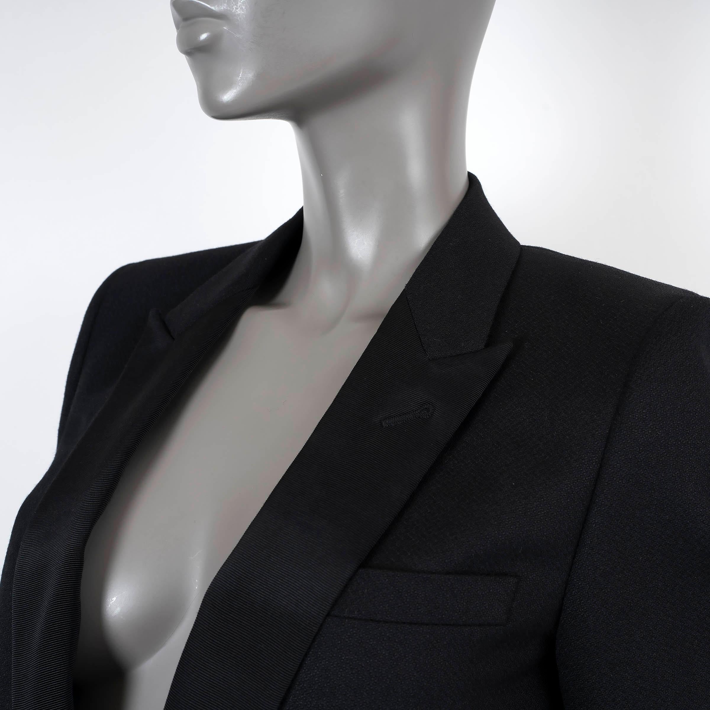 Women's SAINT LAURENT black wool 2015 GROSGRAIN TRIM TUXEDO Blazer Jacket 36 XS