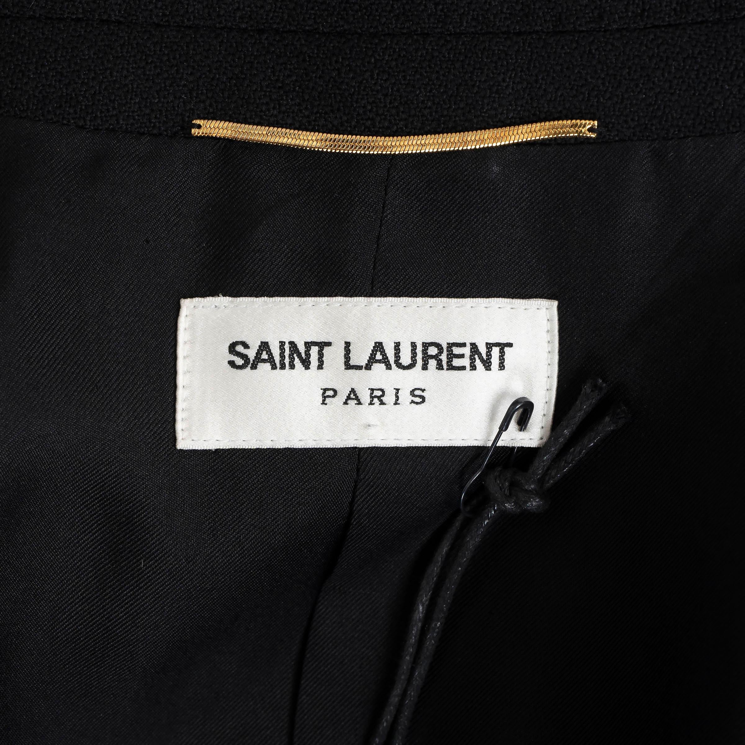 SAINT LAURENT black wool 2015 GROSGRAIN TRIM TUXEDO Blazer Jacket 36 XS 2