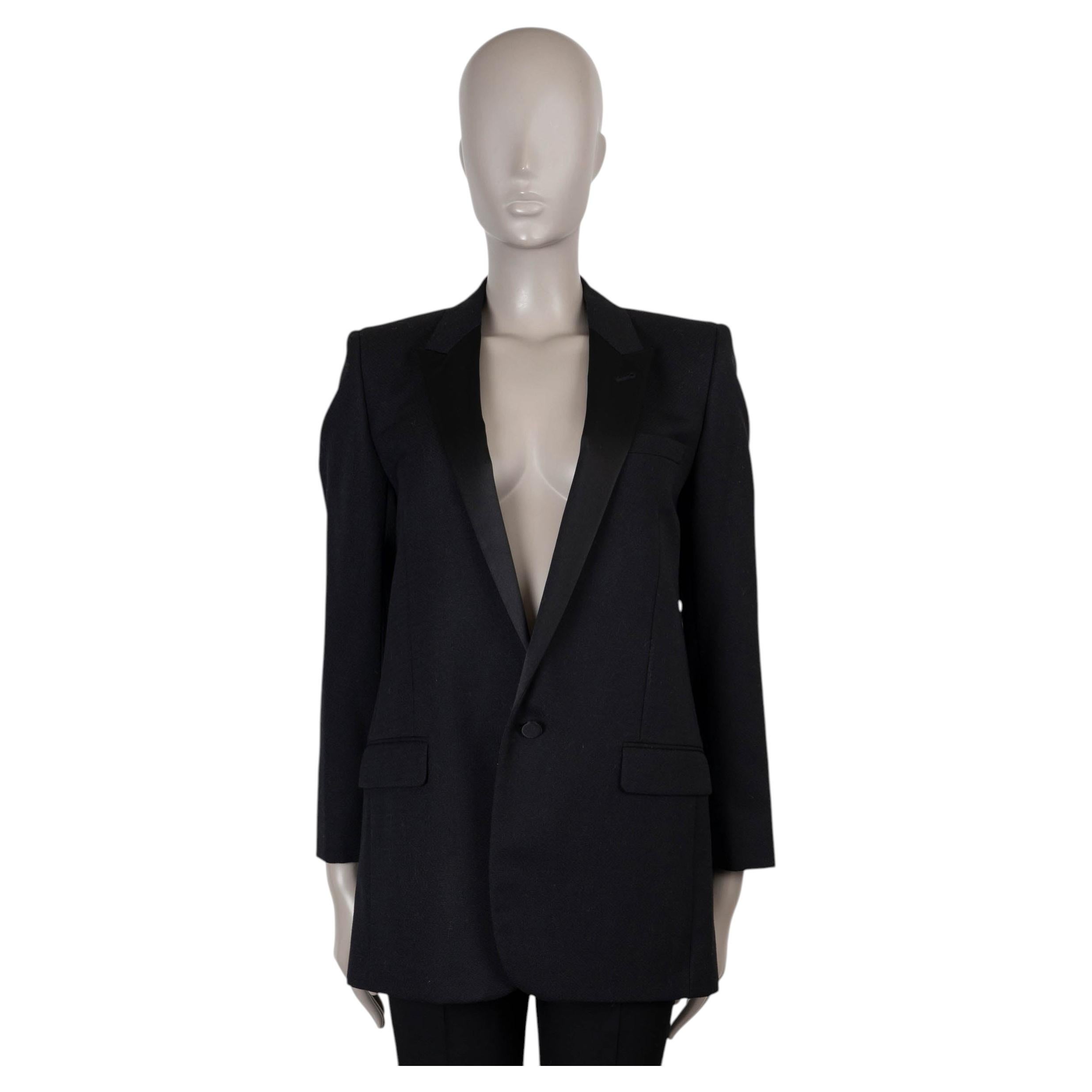 SAINT LAURENT black wool 2016 SATIN TRIM Blazer Jacket 40 M