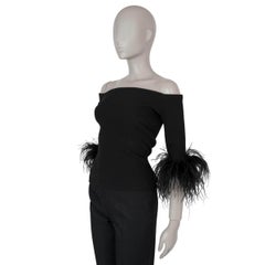 SAINT LAURENT black wool 2020 FEATHER TRIM OFF SHOULDER Shirt L