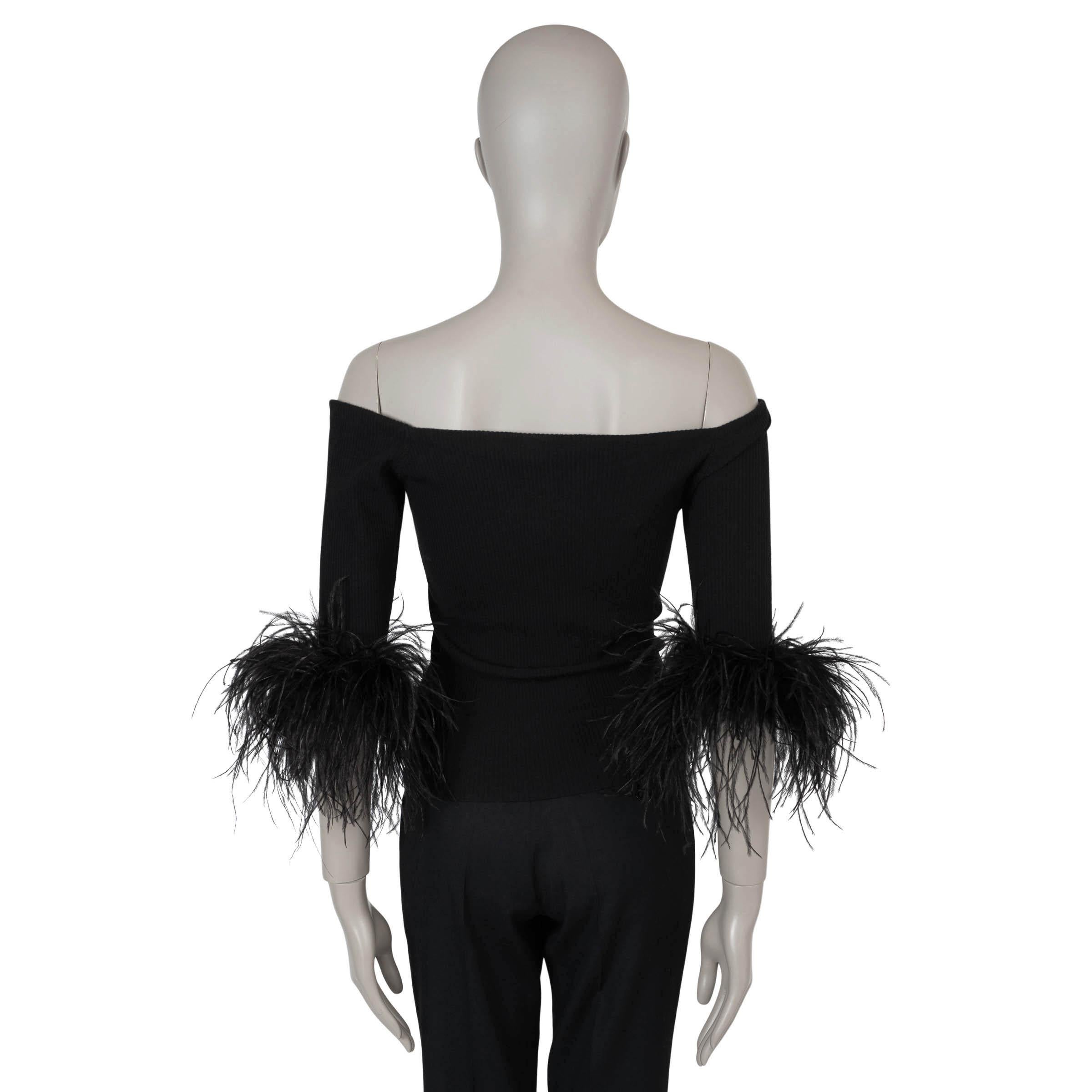 SAINT LAURENT Schwarzes Wollhemd 2020 FEATHER TRIM OFF SHOULDER Shirt L im Zustand „Hervorragend“ im Angebot in Zürich, CH