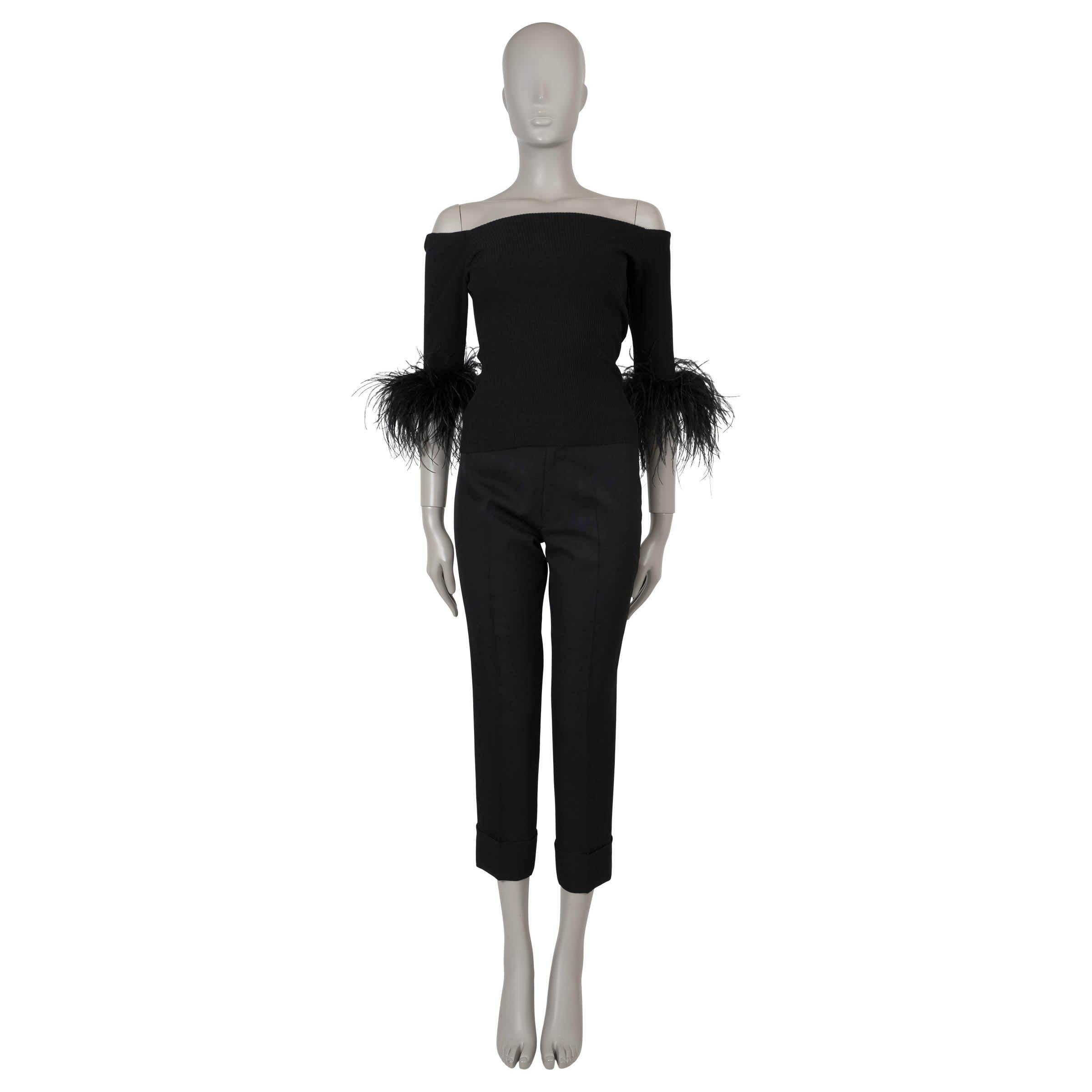 SAINT LAURENT Schwarzes Wollhemd 2020 FEATHER TRIM OFF SHOULDER Shirt L Damen im Angebot