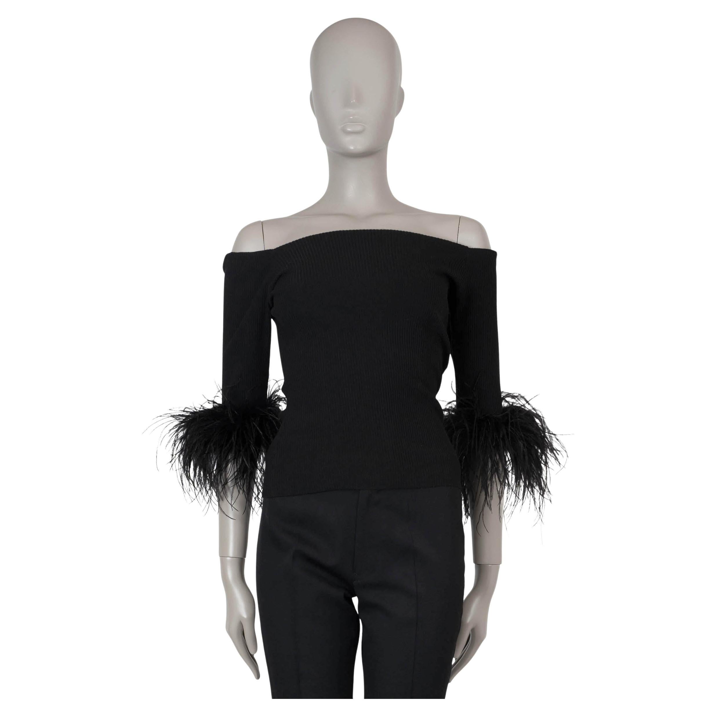 SAINT LAURENT Schwarzes Wollhemd 2020 FEATHER TRIM OFF SHOULDER Shirt L