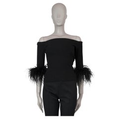 SAINT LAURENT black wool 2020 FEATHER TRIM OFF SHOULDER Shirt L