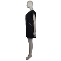 SAINT LAURENT black wool ASYMMETRIC ZIP CAP SLEEVE Dress 42