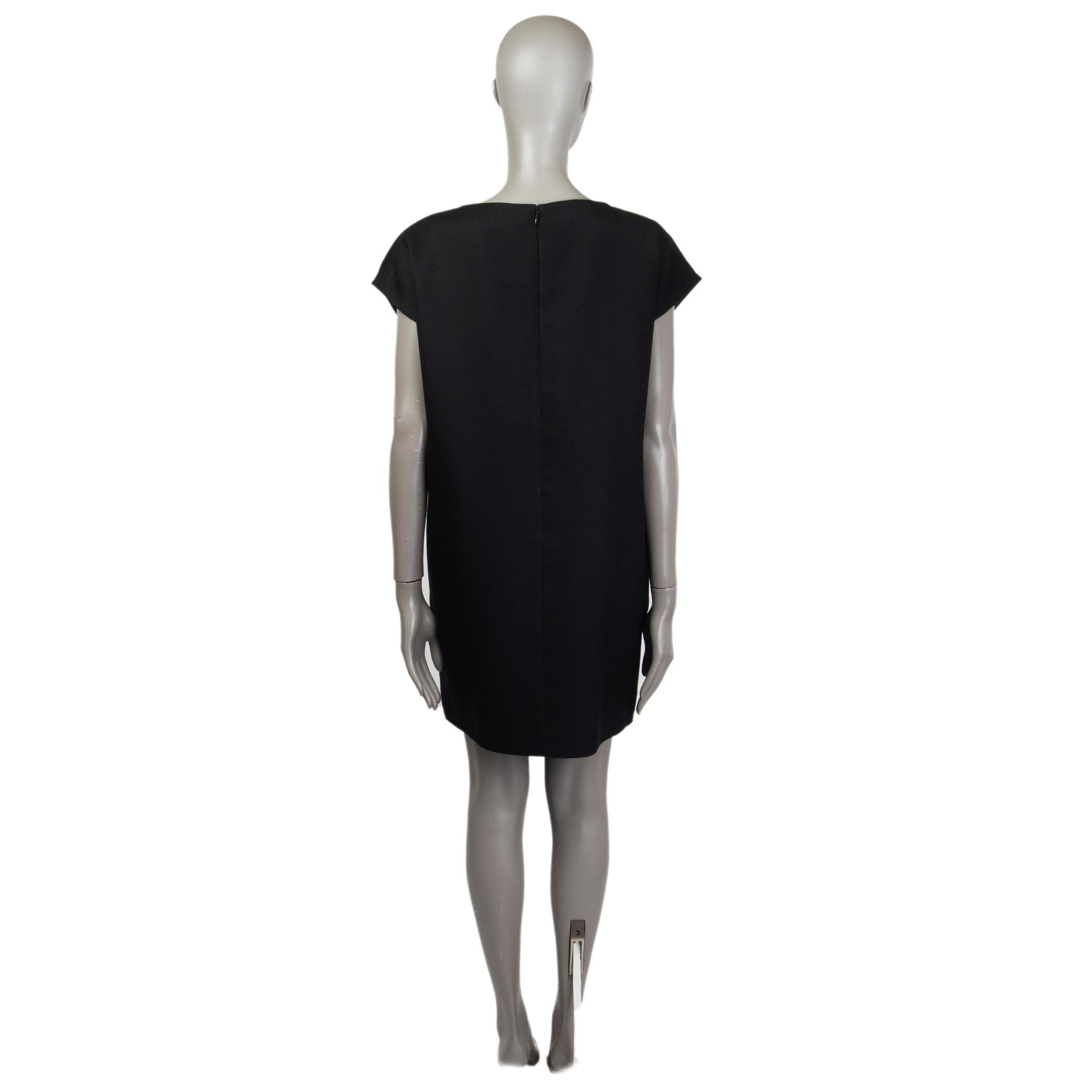 Black SAINT LAURENT black wool ASYMMETRIC ZIP CAP SLEEVE Dress 42 For Sale