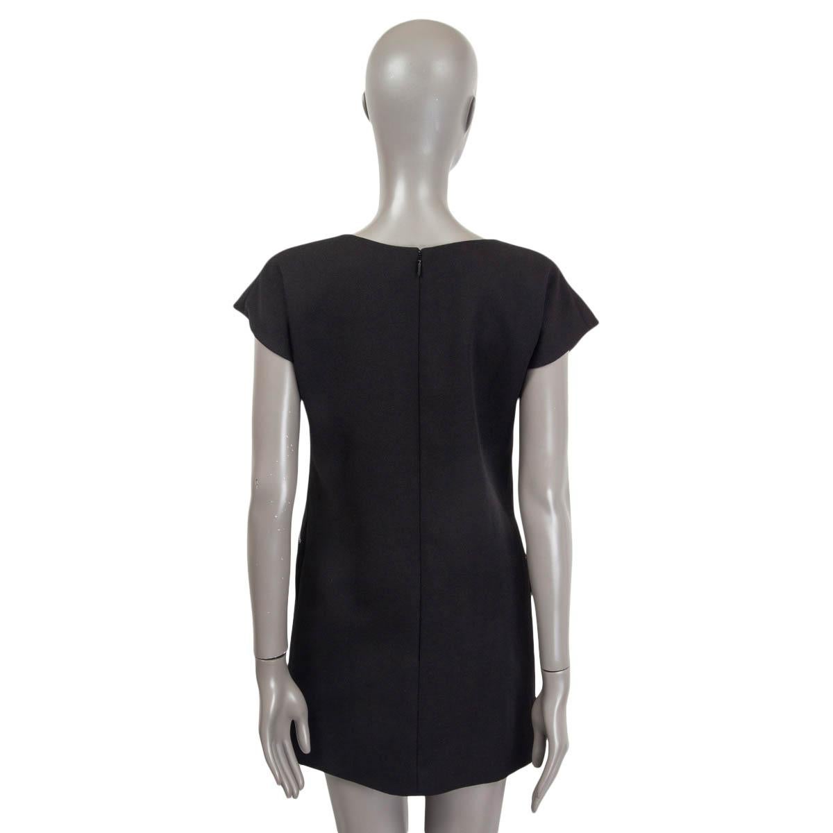 SAINT LAURENT black wool ASYMMETRIC ZIPPER CAP SLEEVE Dress XS In Excellent Condition For Sale In Zürich, CH