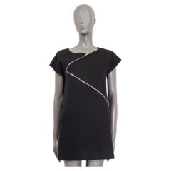 SAINT LAURENT black wool ASYMMETRIC ZIPPER CAP SLEEVE Dress XS