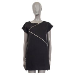 SAINT LAURENT Schwarzes ASYMMETRIC ZIPPER CAP SLEEVE Kleid aus Wolle XS