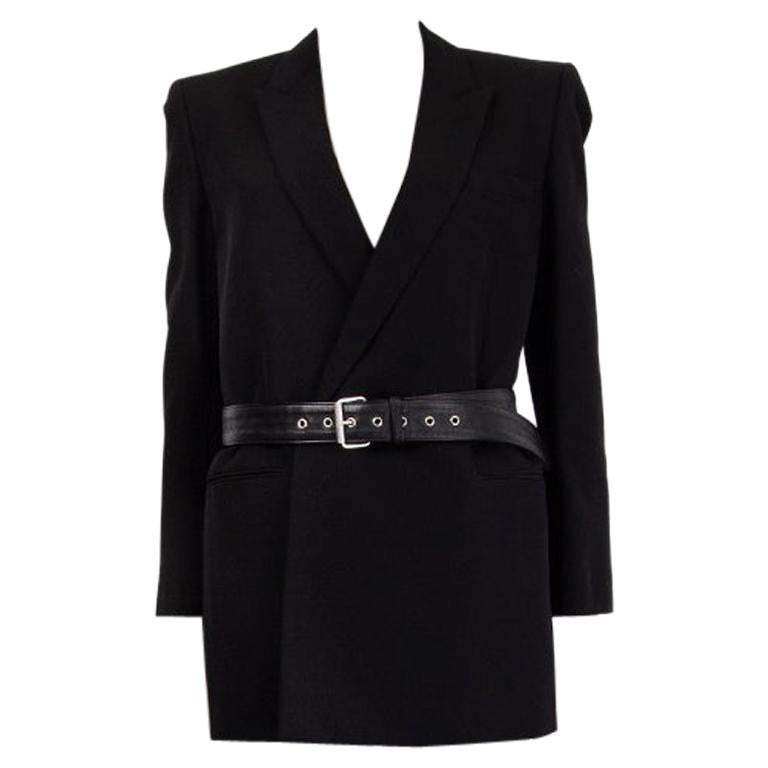 SAINT LAURENT black wool BELTED BLAZER Jacket 40 M