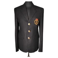 SAINT LAURENT BLACK WOOL BLAIZER JACKET with EMBROIDERY EU 46