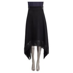 SAINT LAURENT black wool blend 2020 LEATHER FRINGE MIDI Skirt 40 M