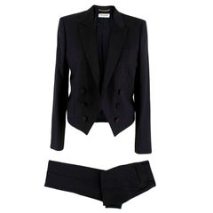 Saint Laurent Black Wool Blend Suit with Satin Side Stripes
