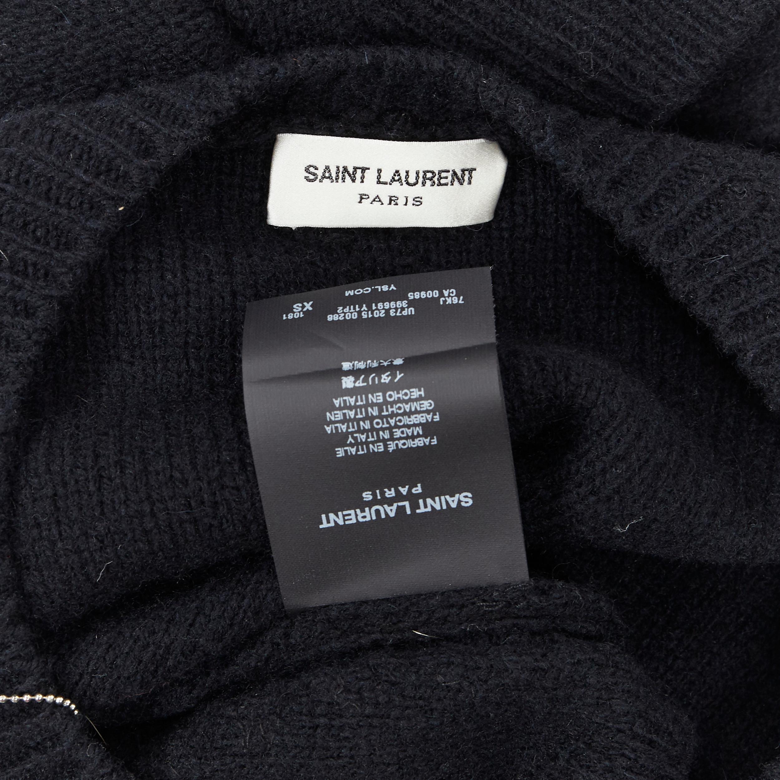 SAINT LAURENT black wool cashmere blend bead chain distressed cropped sweater XS 7