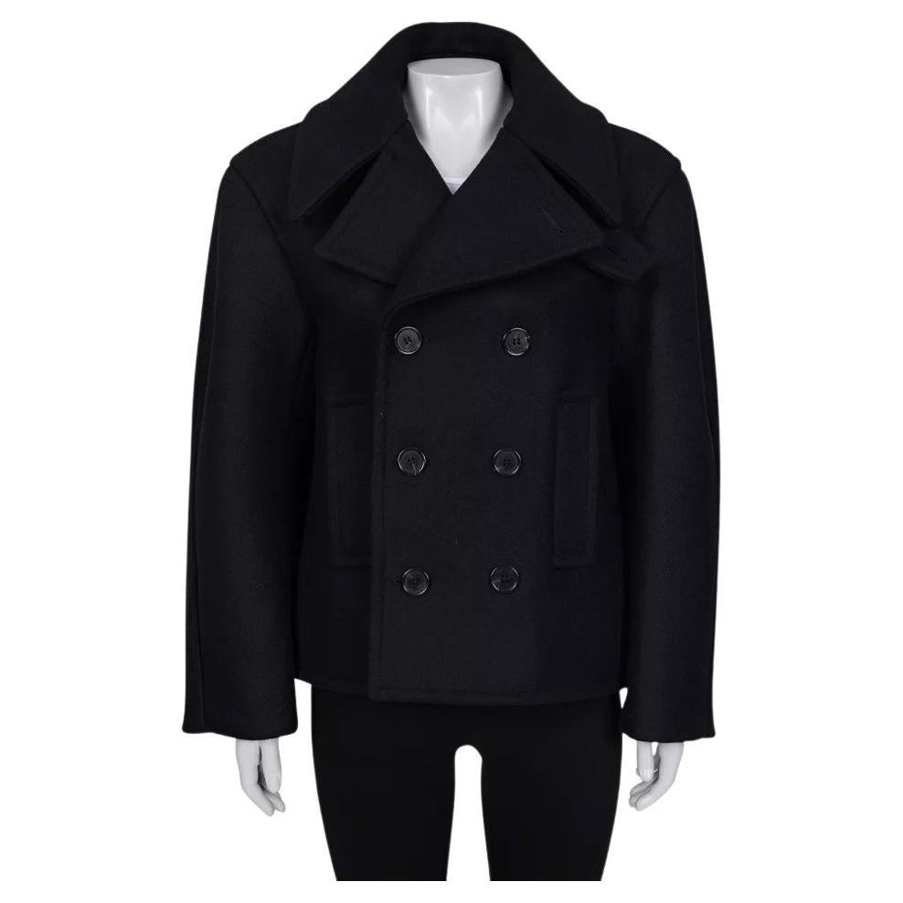 Saint Laurent Black Wool Coat Silk Lining - XL For Sale