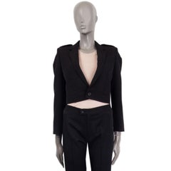 SAINT LAURENT black wool CROPPED MILITARY Jacket 36 XS