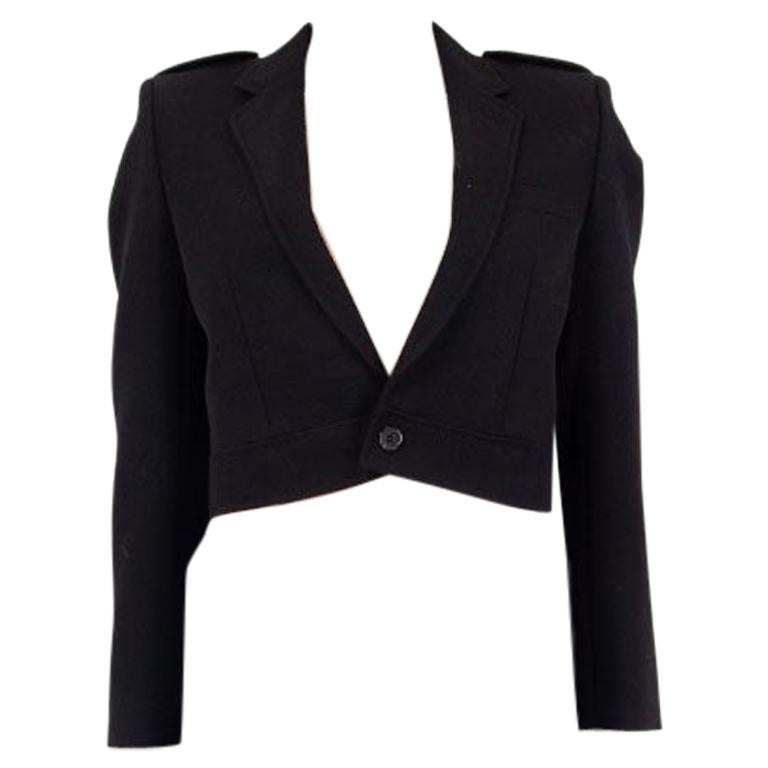 SAINT LAURENT black wool CROPPED MILITARY Jacket 36 XS For Sale at 1stDibs