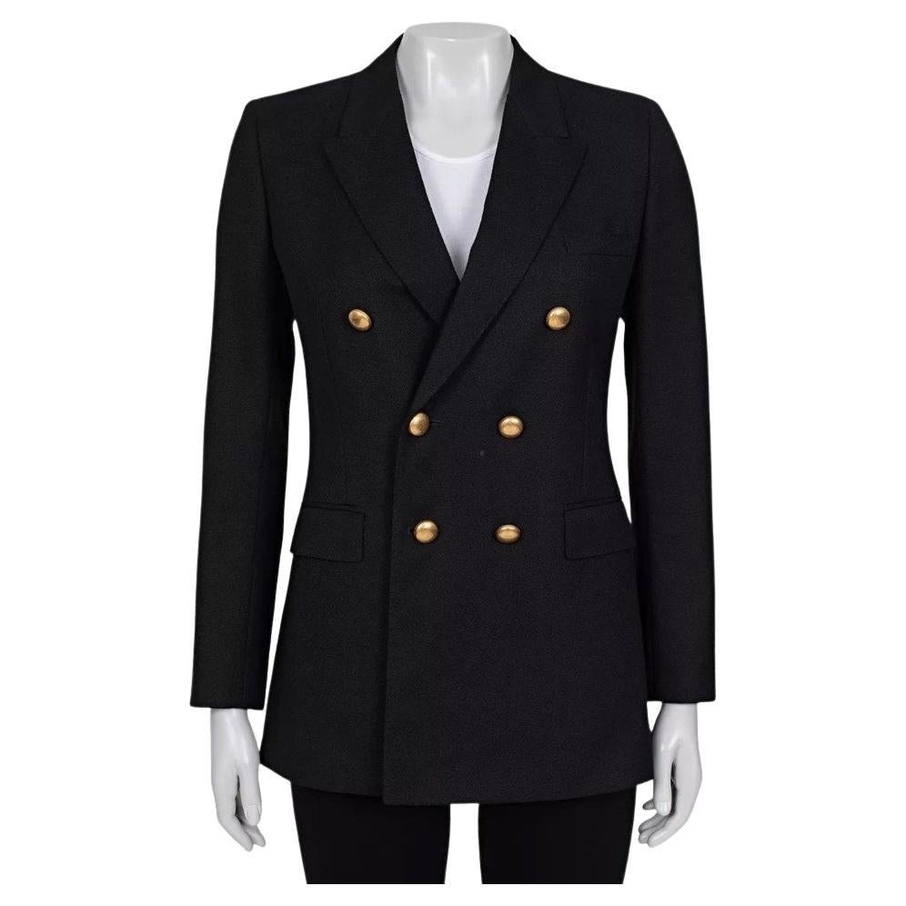 Saint Laurent Black Wool Double-Breasted Jacket FR38