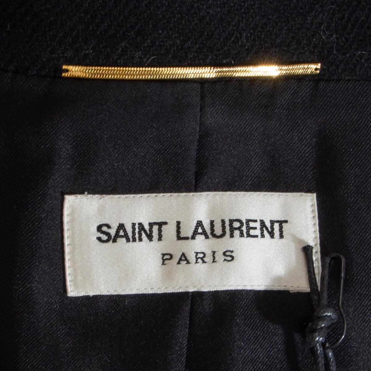 Black SAINT LAURENT black wool DOUBLE BREASTED PEACOAT Coat Jacket 38 S