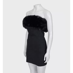 Saint Laurent Black Wool Fur-Trim Sleeveless Dress - Size M