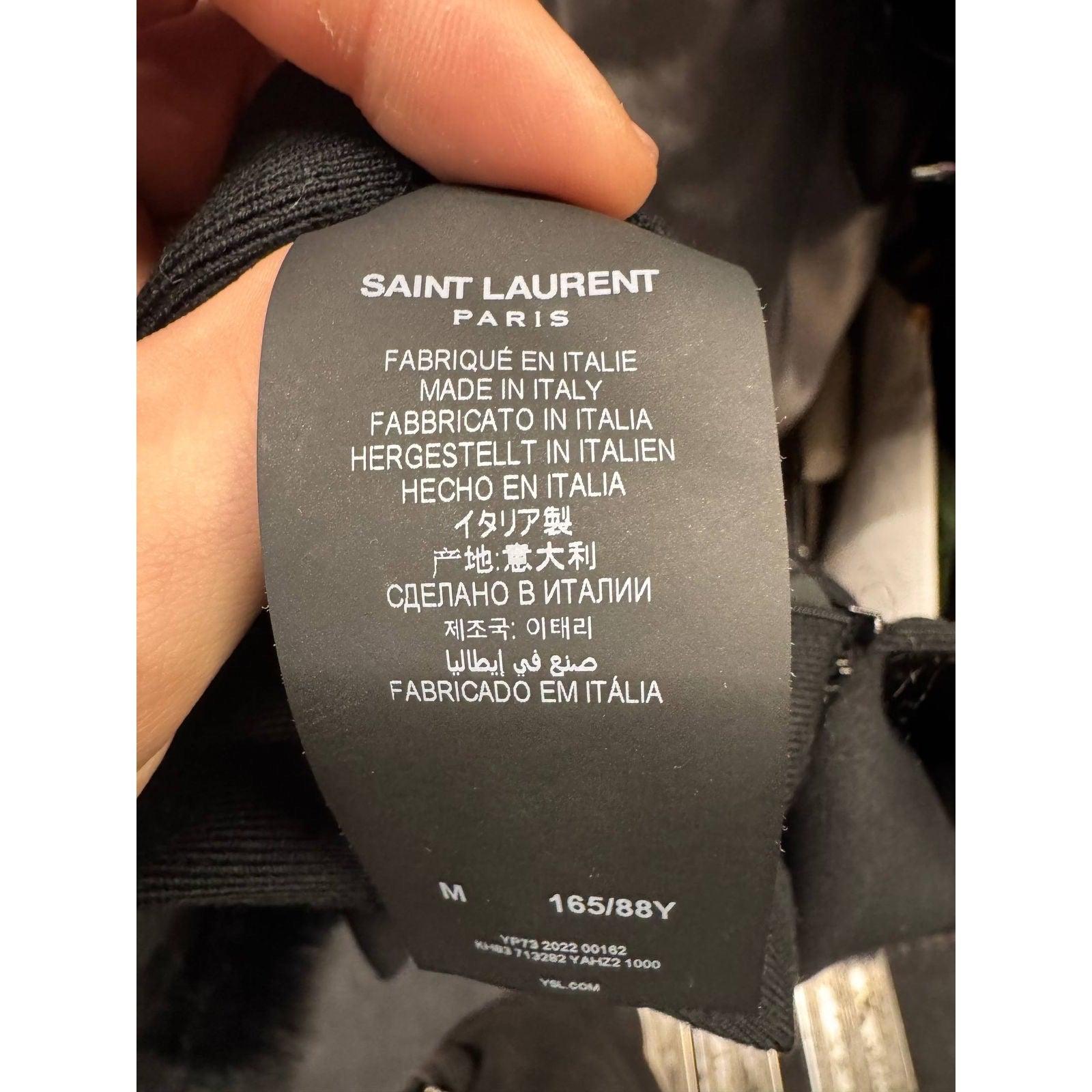 Saint Laurent Schwarzes Wollkleid mit Pelzbesatz und Ärmeln - Größe M im Angebot 2