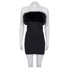 Saint Laurent - Vestito senza maniche in lana nera con bordo in pelliccia - Taglia M.