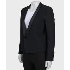 Saint Laurent Giacca in lana nera con revers in raso Sz.40/L.