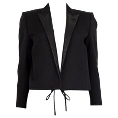 SAINT LAURENT black wool LEATHER LAPEL CROPPED BLAZER Jacket 40 M