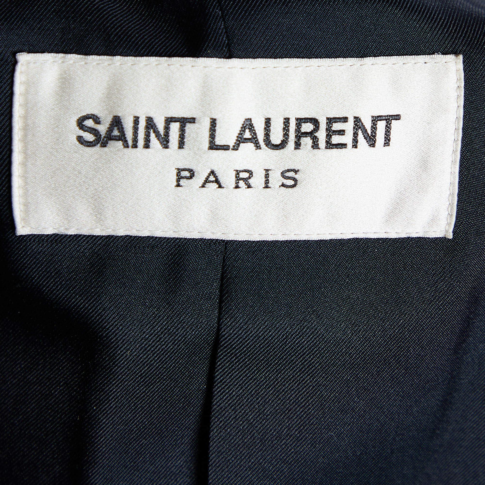 Saint Laurent Black Wool Mid Length Coat M In Excellent Condition For Sale In Dubai, Al Qouz 2