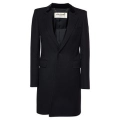 Saint Laurent Black Wool Mid Length Coat M