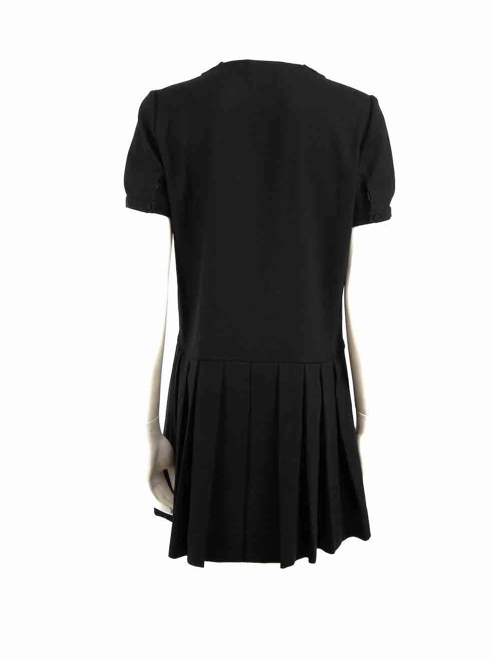 Saint Laurent Black Wool Pleated Mini Dress Size L In Excellent Condition In London, GB