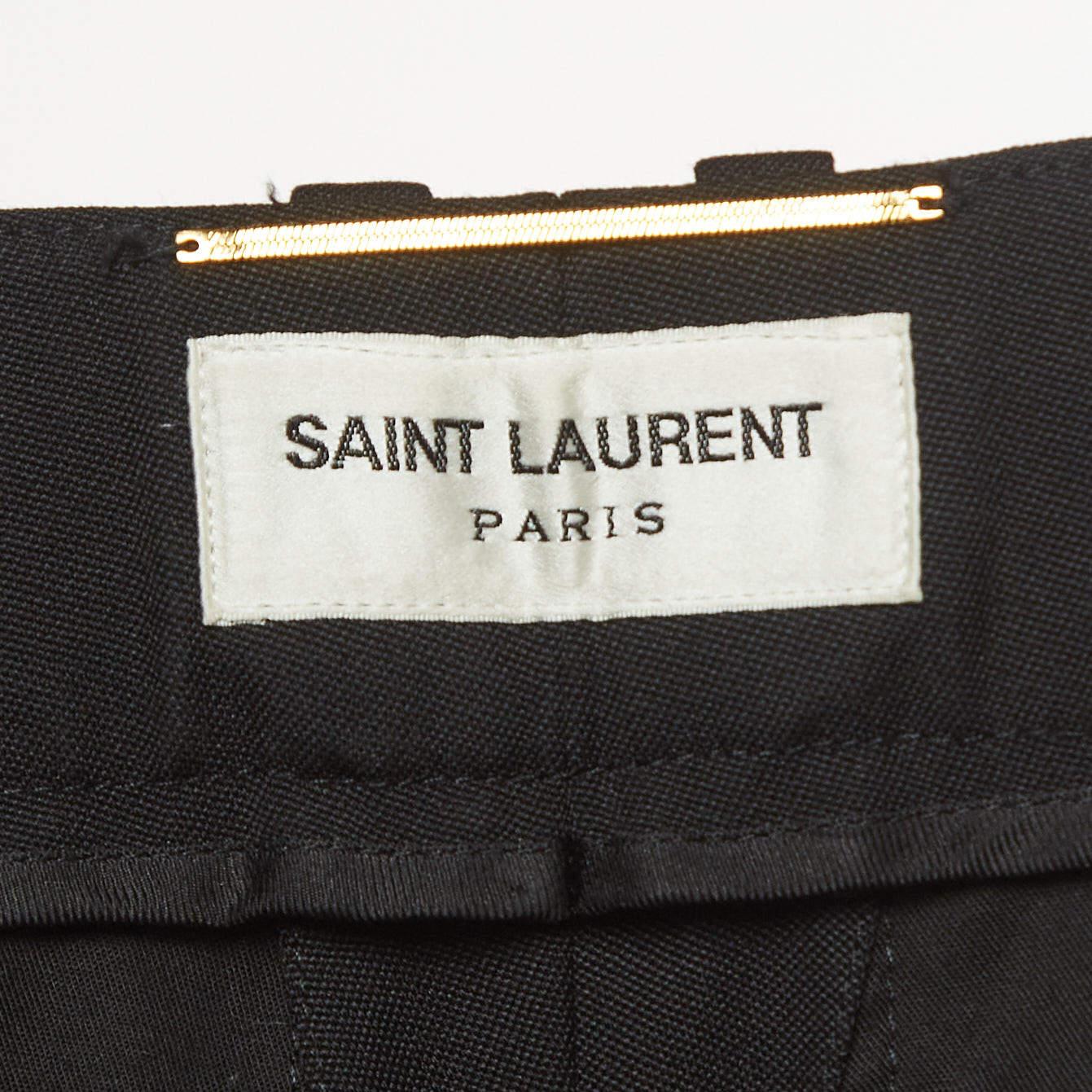 Saint Laurent Black Wool Pleated Trousers S For Sale 1