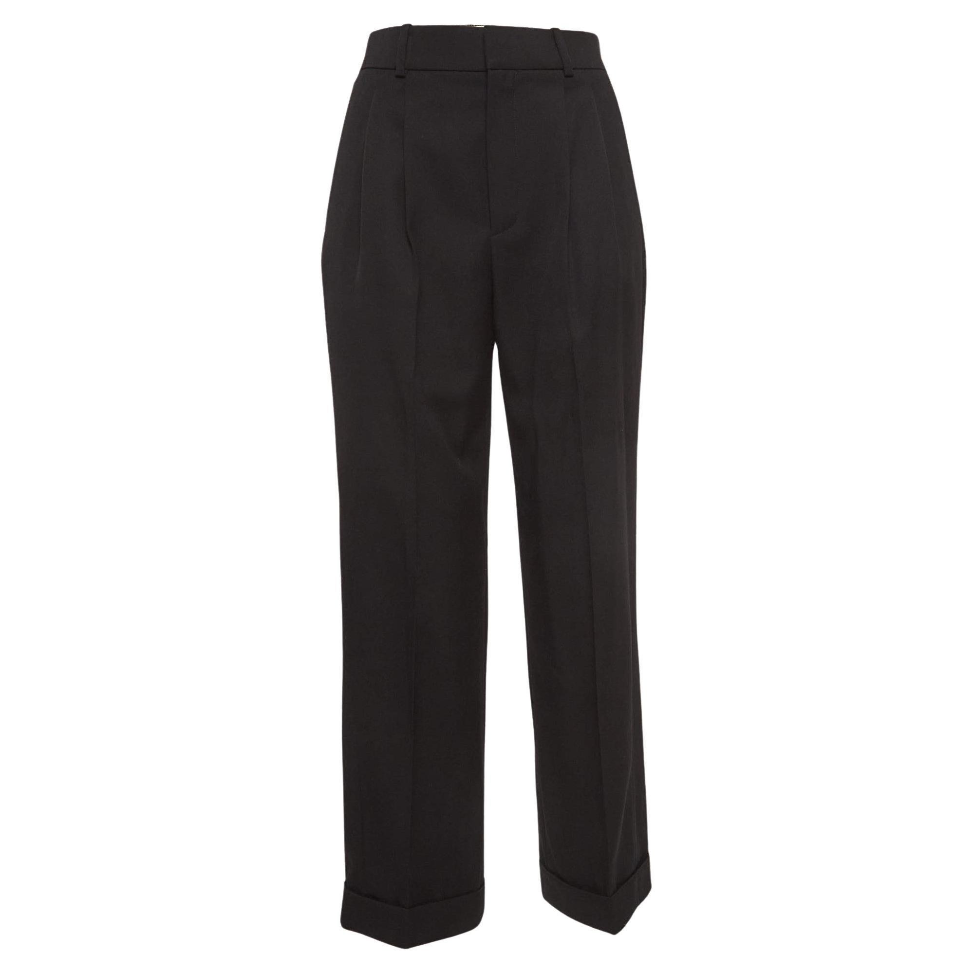 Saint Laurent Black Wool Pleated Trousers S For Sale