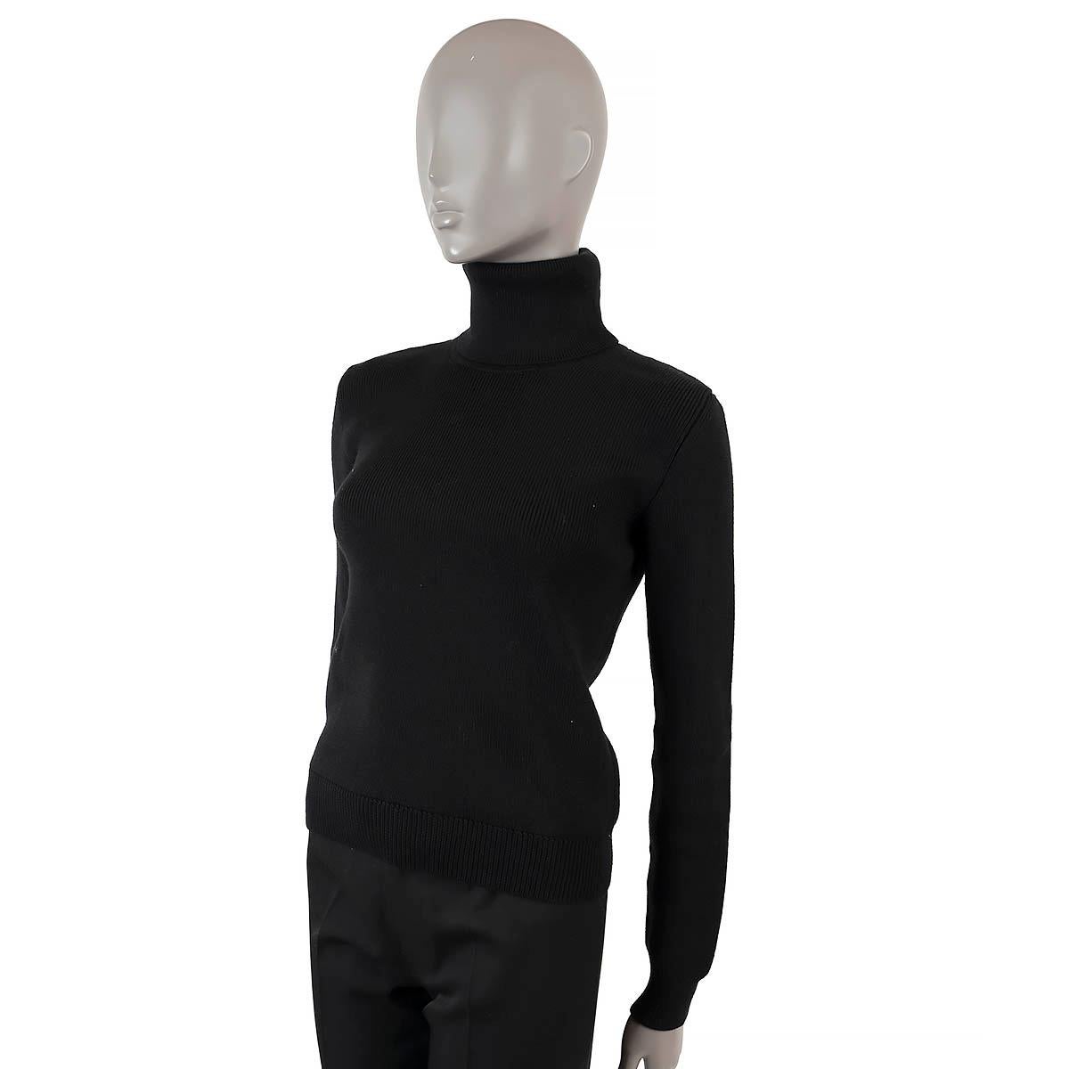 SAINT LAURENT RIB-KNIT TURTLENECK Pullover aus schwarzer Wolle M Damen im Angebot