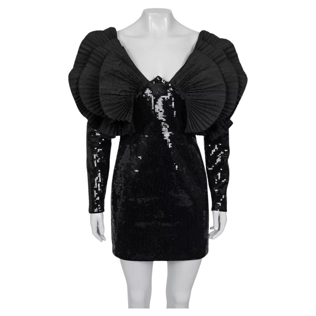 Saint Laurent Robe en laine noire à paillettes - Taille FR36 (S)