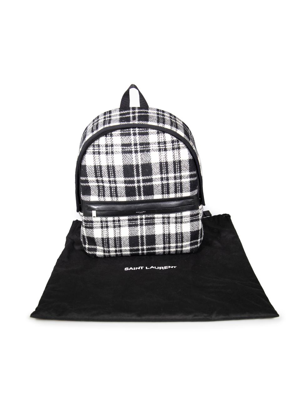 Saint Laurent Black Wool Tartan Pattern City Backpack For Sale 2