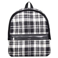 Saint Laurent Schwarzer City Rucksack aus Wolle mit Schottenkaro-Muster