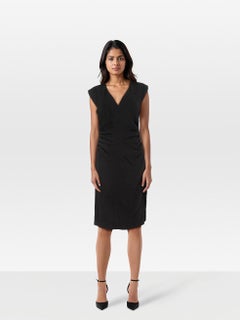 Saint Laurent Black Wool V Neck Ruched Dress Size L