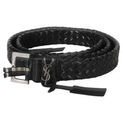 Saint Laurent  Black Woven Lambskin Cassandre 38mm Belt 80/32